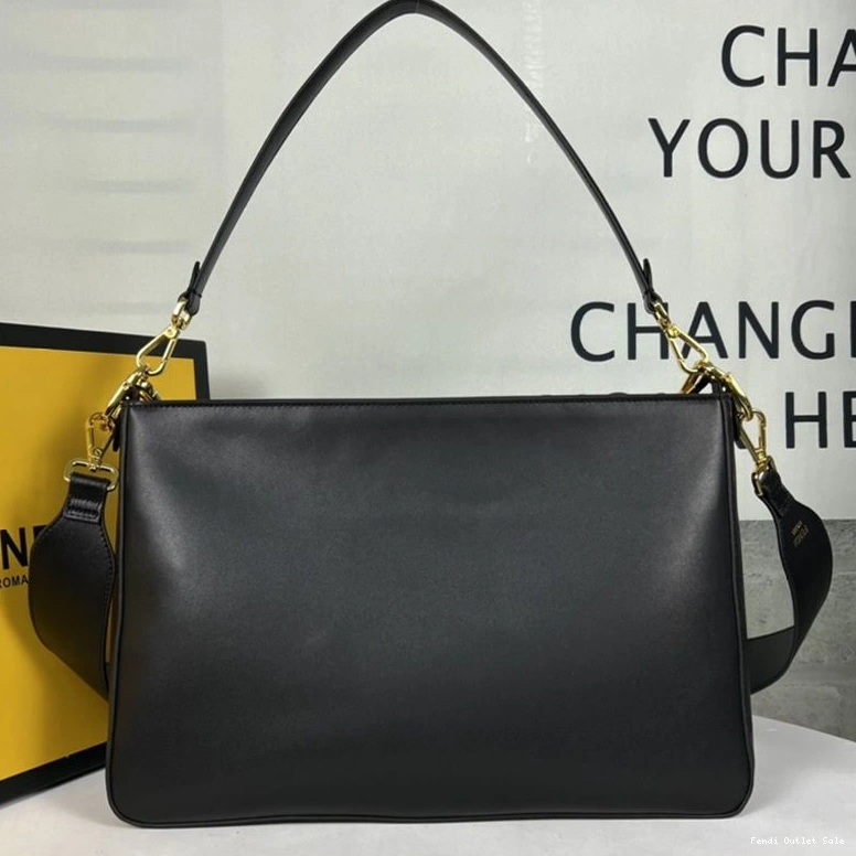 Cheap Black O'Lock Bag Leather Zip Calf Shoulder In Fendi 0728